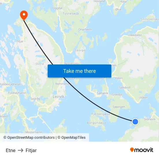 Etne to Fitjar map