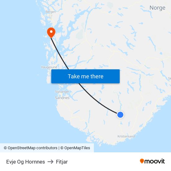 Evje Og Hornnes to Fitjar map