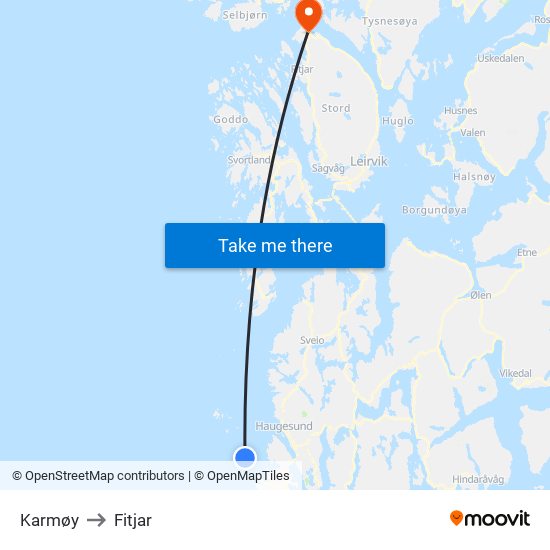 Karmøy to Fitjar map