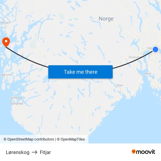 Lørenskog to Fitjar map