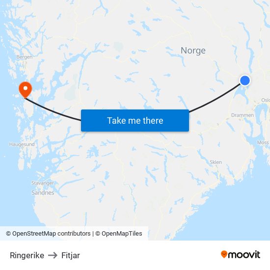 Ringerike to Fitjar map