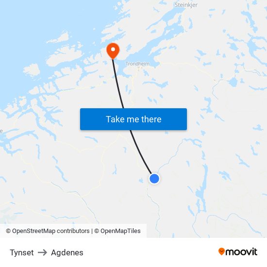 Tynset to Agdenes map