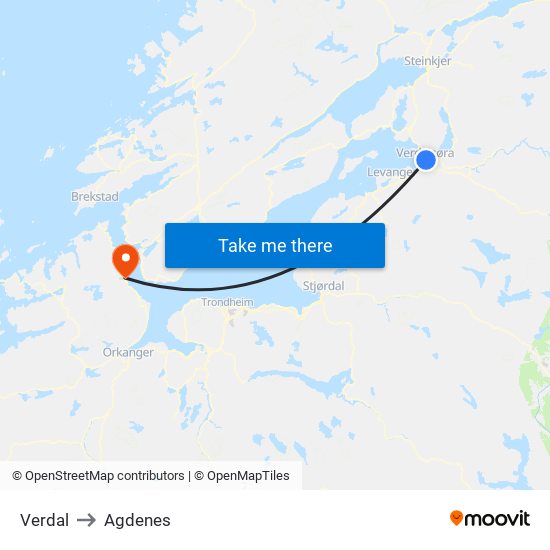 Verdal to Agdenes map