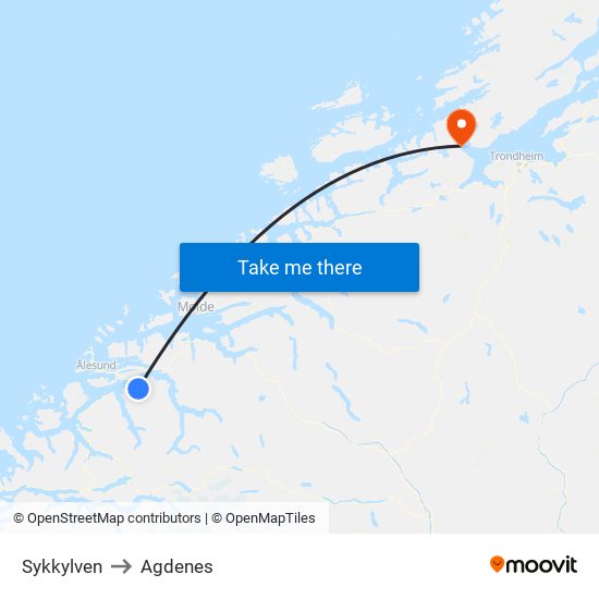 Sykkylven to Agdenes map