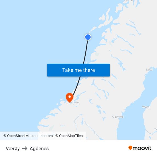 Værøy to Agdenes map