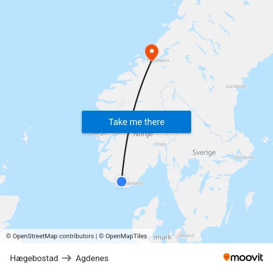 Hægebostad to Agdenes map