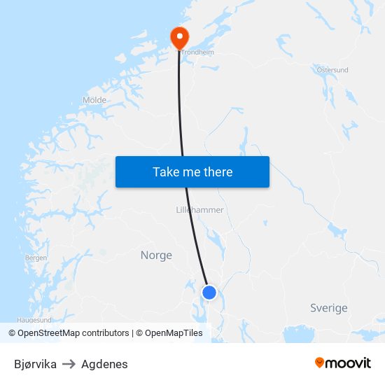 Bjørvika to Agdenes map