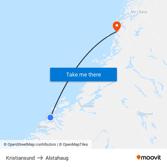 Kristiansund to Alstahaug map