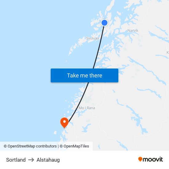 Sortland to Alstahaug map