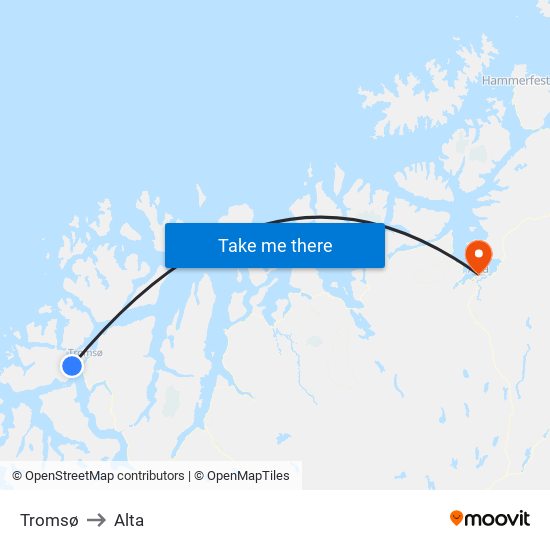 Tromsø to Alta map