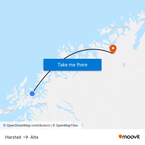 Harstad to Alta map