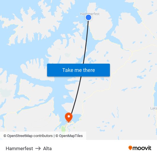 Hammerfest to Alta map