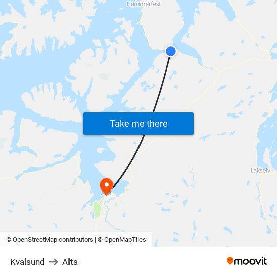 Kvalsund to Alta map