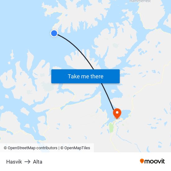 Hasvik to Alta map