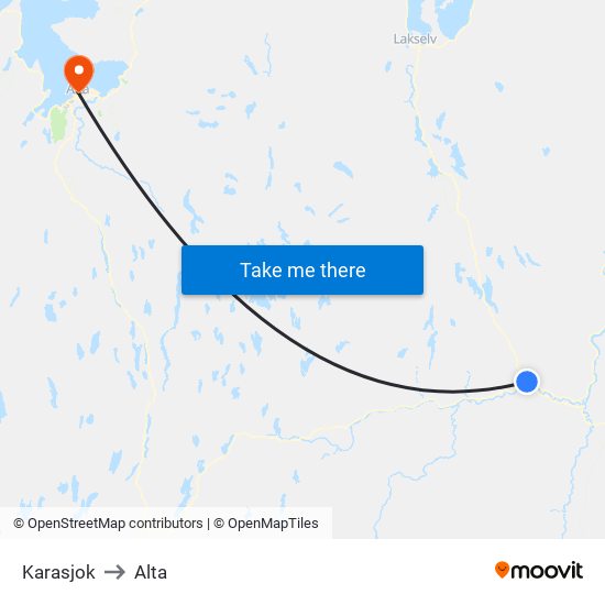 Karasjok to Alta map