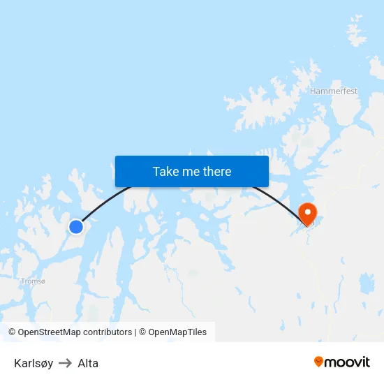 Karlsøy to Alta map