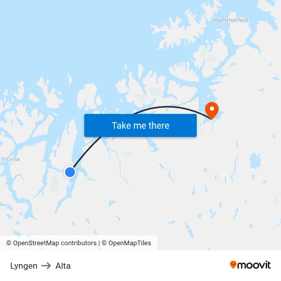 Lyngen to Alta map