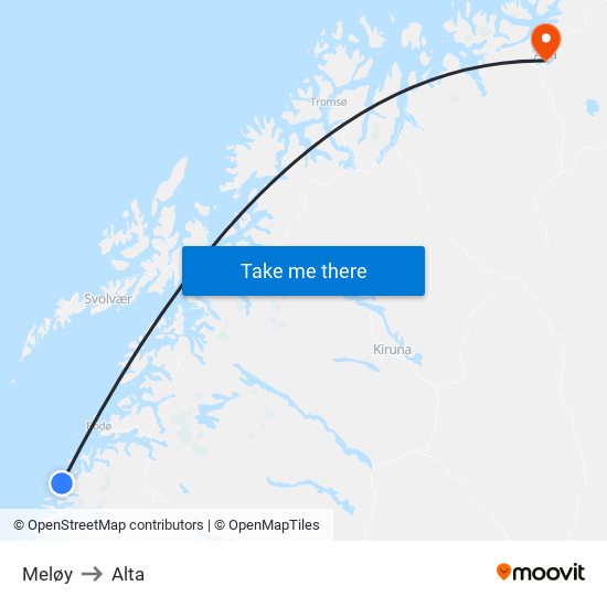 Meløy to Alta map