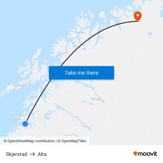 Skjerstad to Alta map