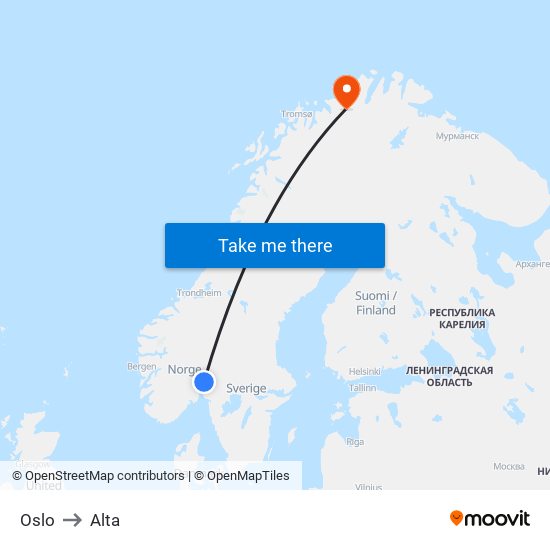 Oslo to Alta map