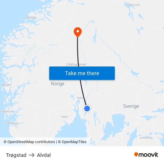 Trøgstad to Alvdal map