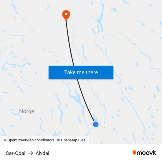 Sør-Odal to Alvdal map