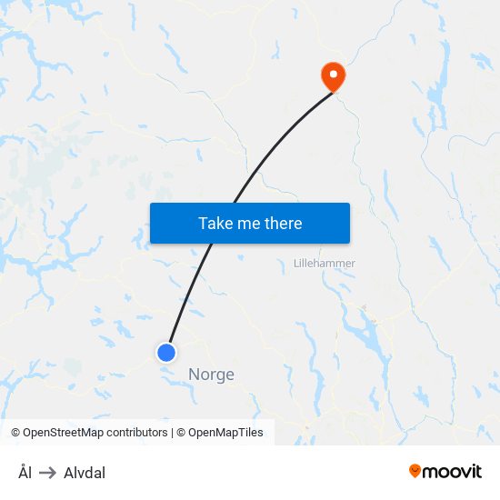 Ål to Alvdal map