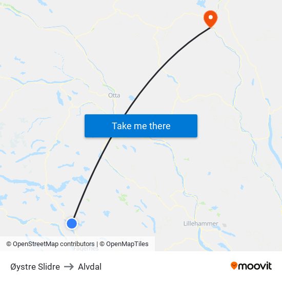 Øystre Slidre to Alvdal map