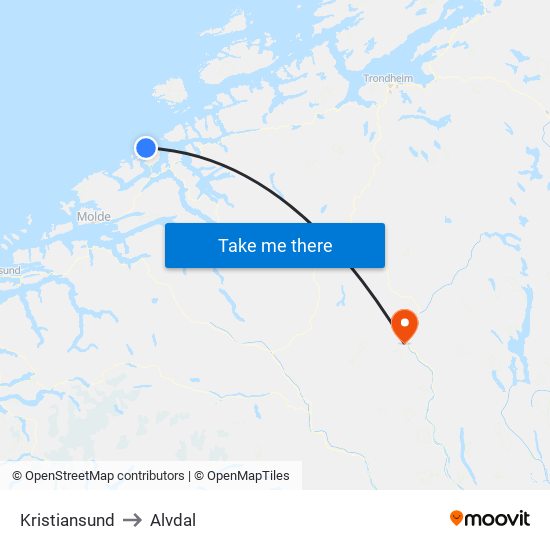 Kristiansund to Alvdal map