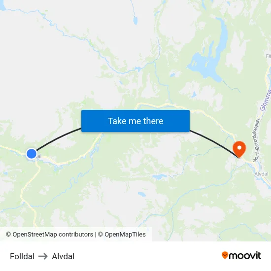 Folldal to Alvdal map