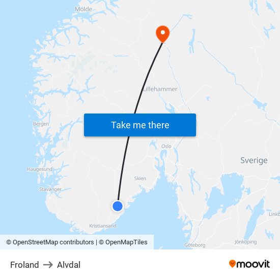 Froland to Alvdal map