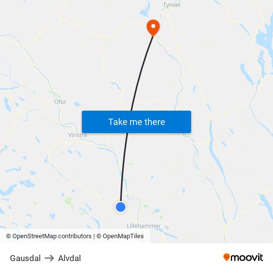 Gausdal to Alvdal map