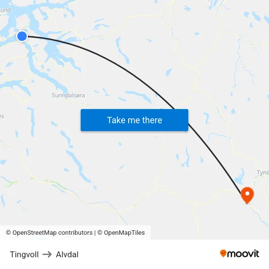 Tingvoll to Alvdal map