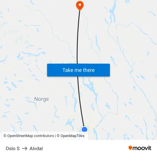 Oslo S to Alvdal map