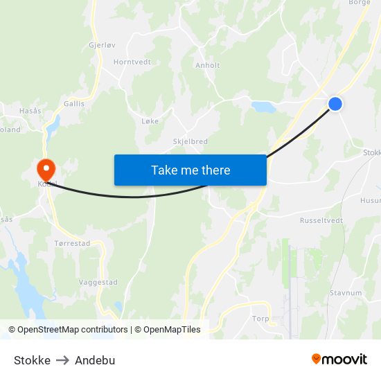 Stokke to Andebu map