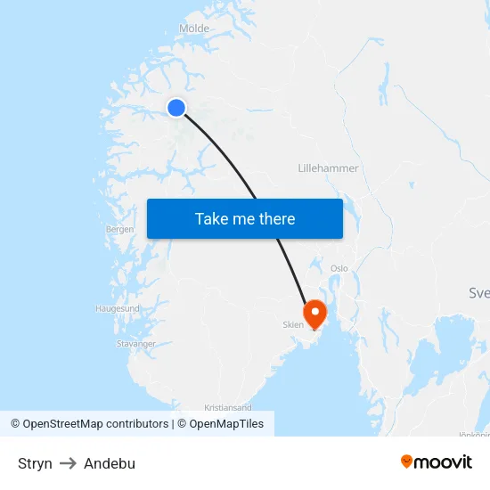 Stryn to Andebu map