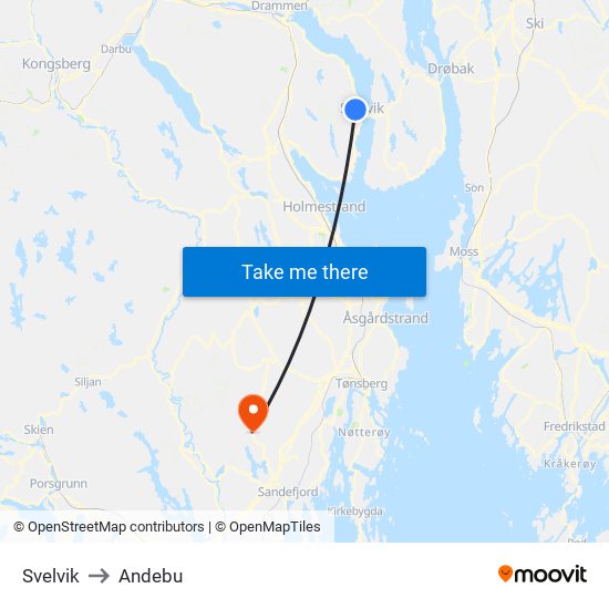 Svelvik to Andebu map