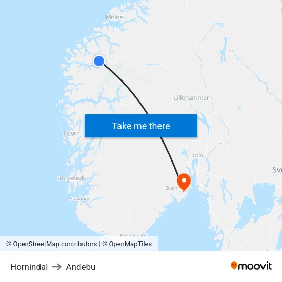 Hornindal to Andebu map