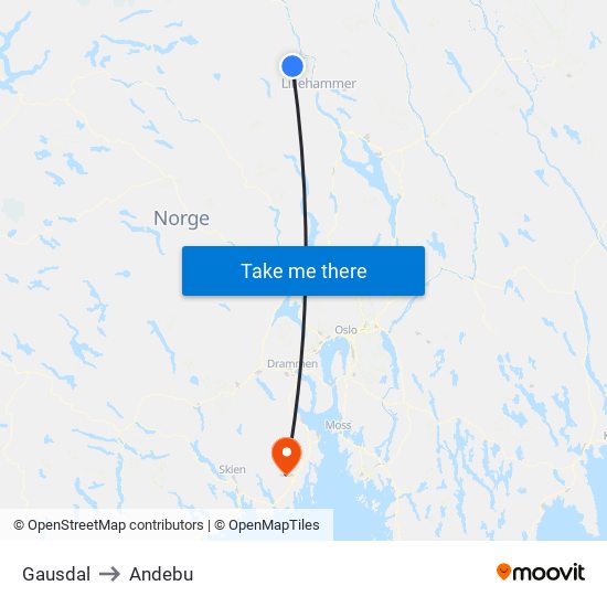 Gausdal to Andebu map