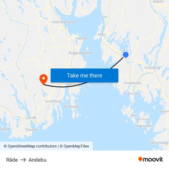Råde to Andebu map