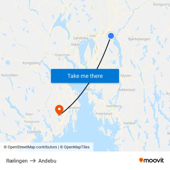 Rælingen to Andebu map