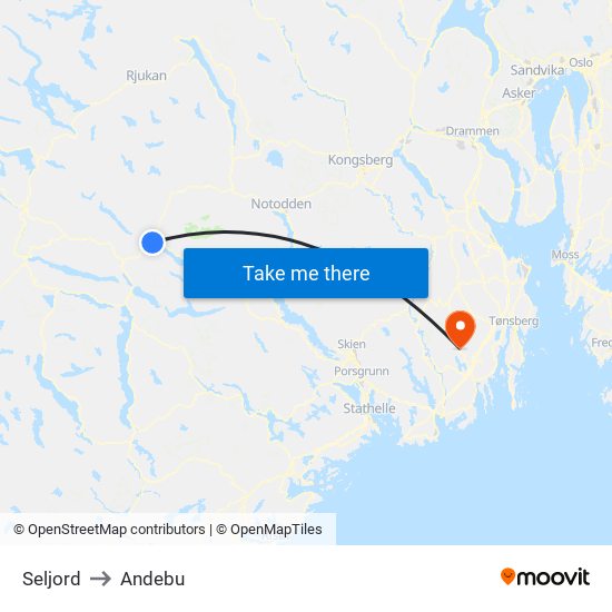 Seljord to Andebu map