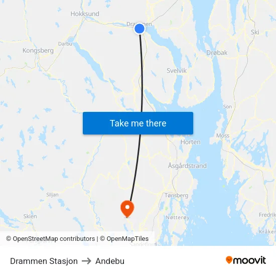 Drammen Stasjon to Andebu map