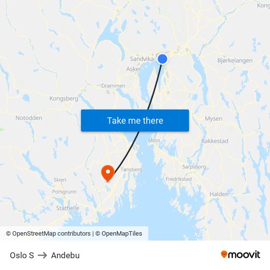 Oslo S to Andebu map