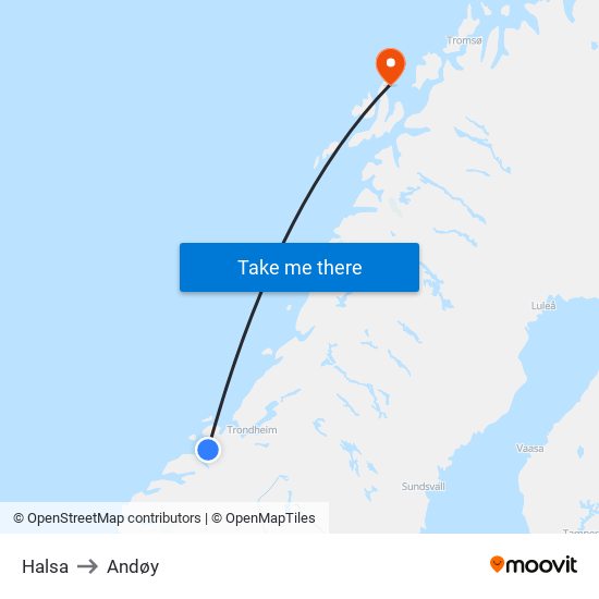 Halsa to Andøy map