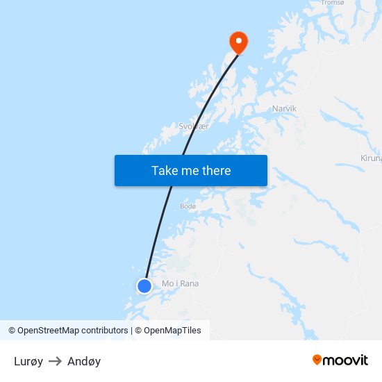 Lurøy to Andøy map