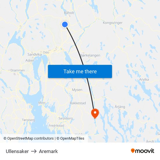 Ullensaker to Aremark map