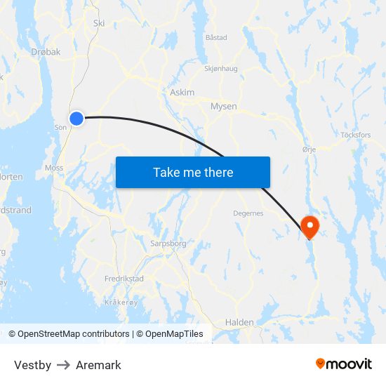 Vestby to Aremark map