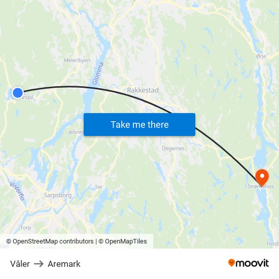 Våler to Aremark map