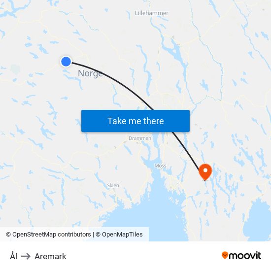 Ål to Aremark map